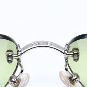 CHANEL シャネル サングラス リムレス ココマーク 4017 メタル ラインストーン シルバー金具 グリーン 62◻︎17 美品 中古 4a005430