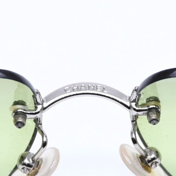 CHANEL シャネル サングラス リムレス ココマーク 4017 メタル ラインストーン シルバー金具 グリーン 62◻︎17 美品 中古 4a005430
