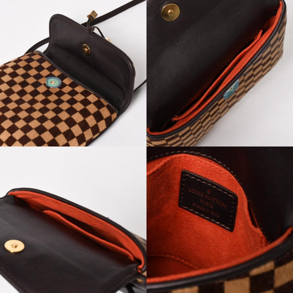 LOUIS VUITTON ルイヴィトン ガゼル ショルダーバッグ M92130 ダミエ ソバージュ ハラコ レザー ブラウン 美品 中古 4a005249