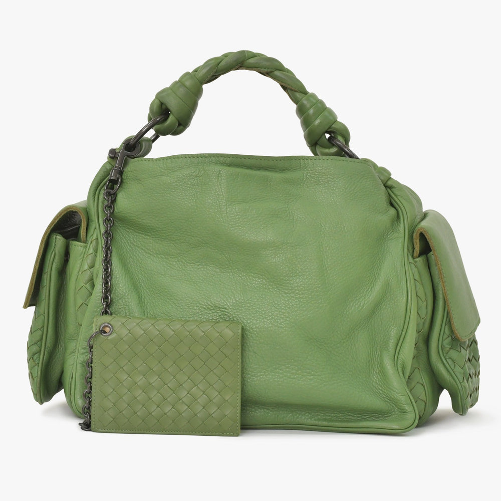 BOTTEGA VENETA ボッテガヴェネタ イントレチャート ハンドバッグ 14413V174C 3102 カーキ カーフ 美品 中古 4a005250