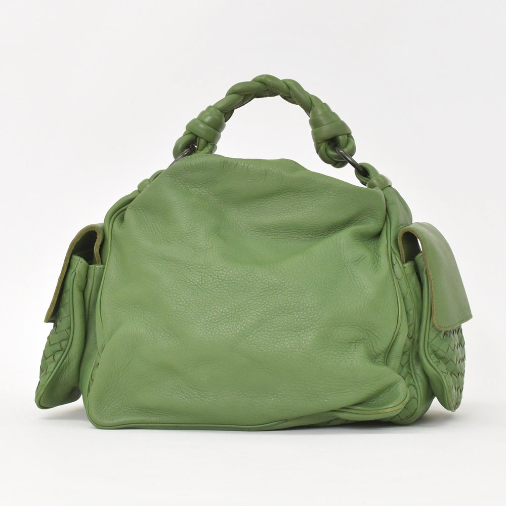 BOTTEGA VENETA ボッテガヴェネタ イントレチャート ハンドバッグ 14413V174C 3102 カーキ カーフ 美品 中古 4a005250