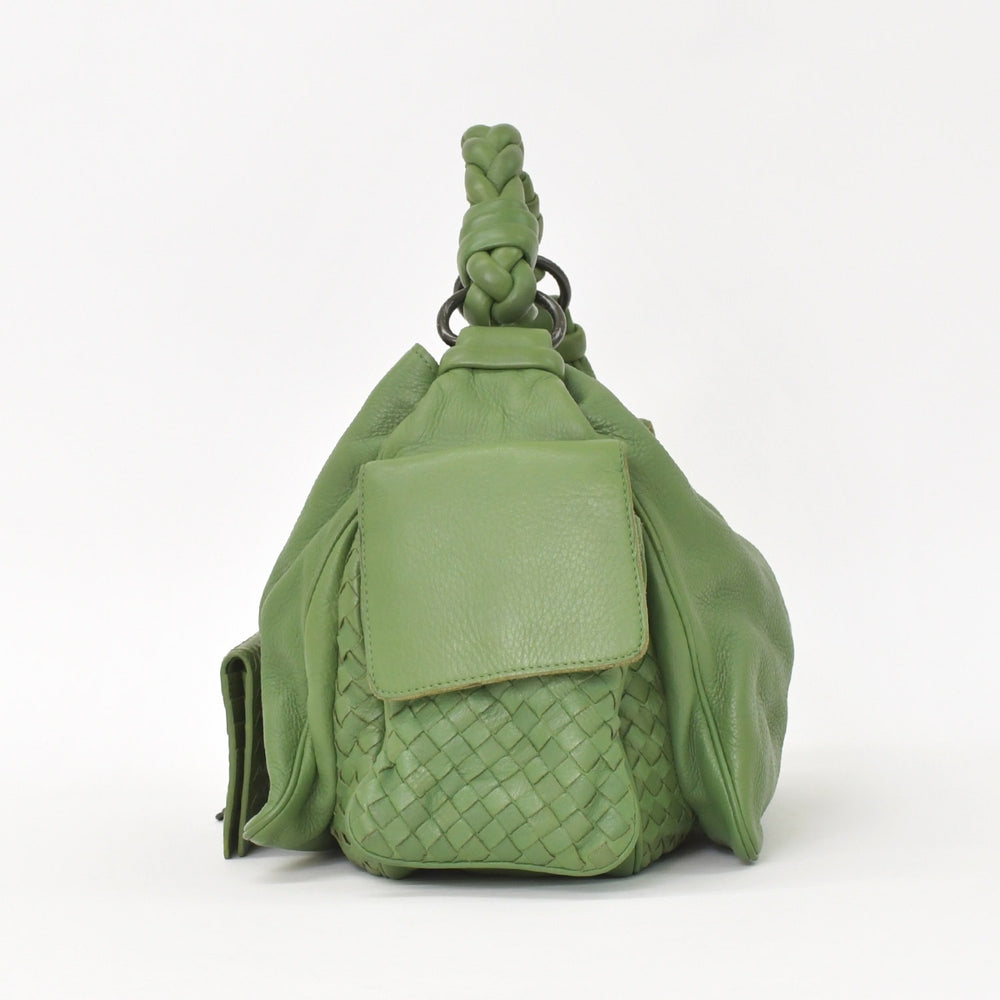BOTTEGA VENETA ボッテガヴェネタ イントレチャート ハンドバッグ 14413V174C 3102 カーキ カーフ 美品 中古 4a005250