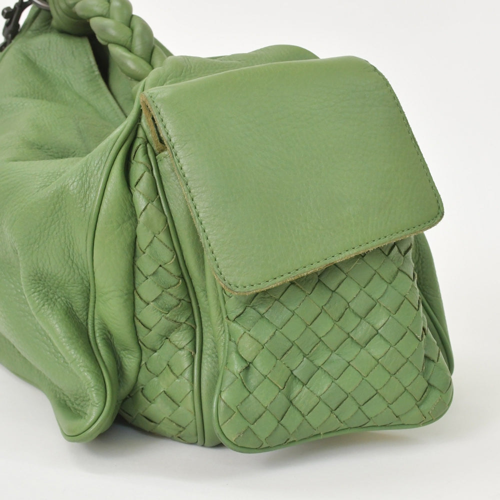 BOTTEGA VENETA ボッテガヴェネタ イントレチャート ハンドバッグ 14413V174C 3102 カーキ カーフ 美品 中古 4a005250