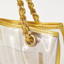 画像をギャラリービューアに読み込む, CHANEL シャネル チェーントートバッグ ココマーク ビニール レザー ゴールド シルバー クリア マットゴールド金具 良品 中古 4a005254