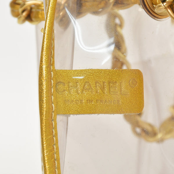 CHANEL シャネル チェーントートバッグ ココマーク ビニール レザー ゴールド シルバー クリア マットゴールド金具 良品 中古 4a005254