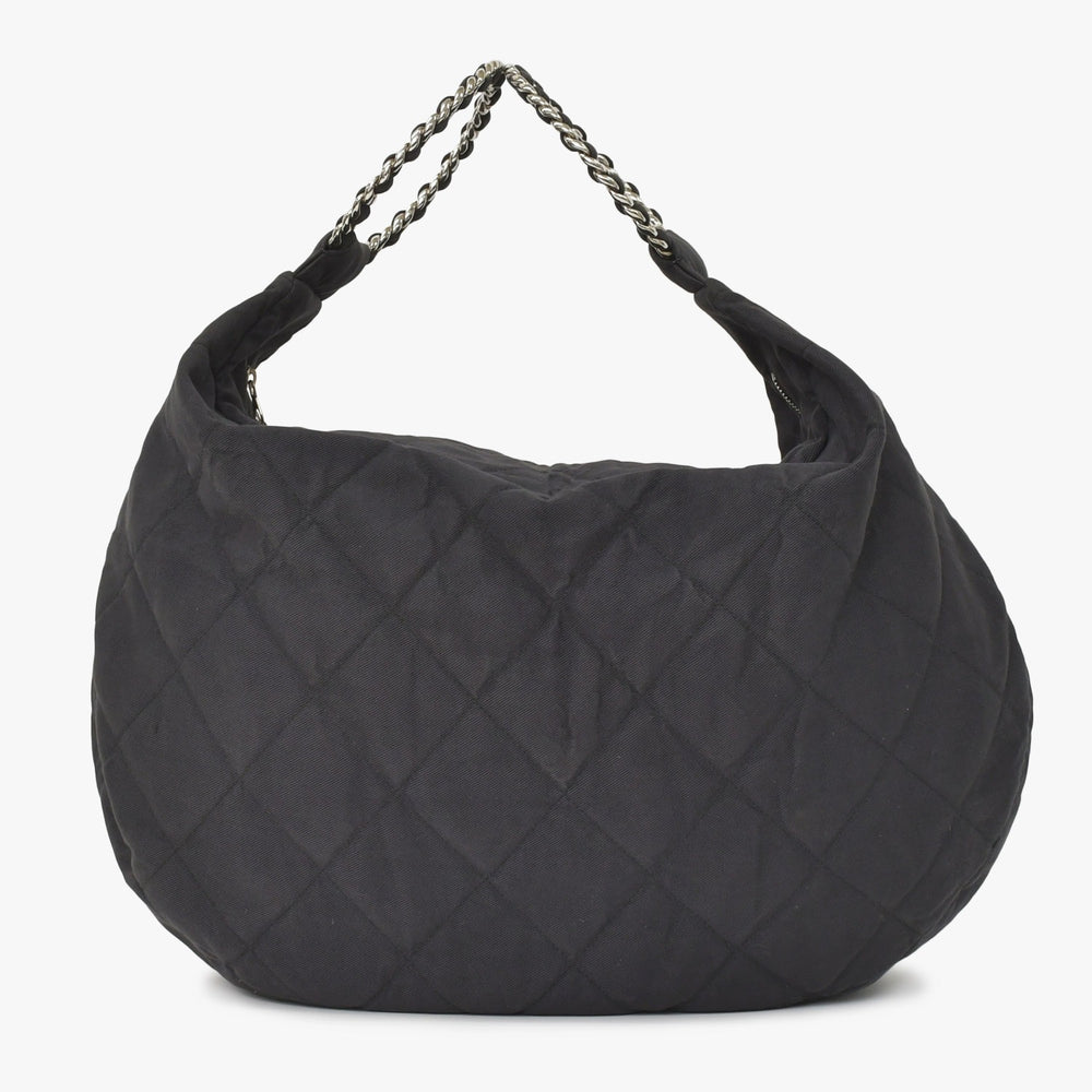 CHANEL Chain Handle Handbag No. 3 Coco Mark Charm Quilted Black Canvas Silver Hardware Good Condition Used 4a005255