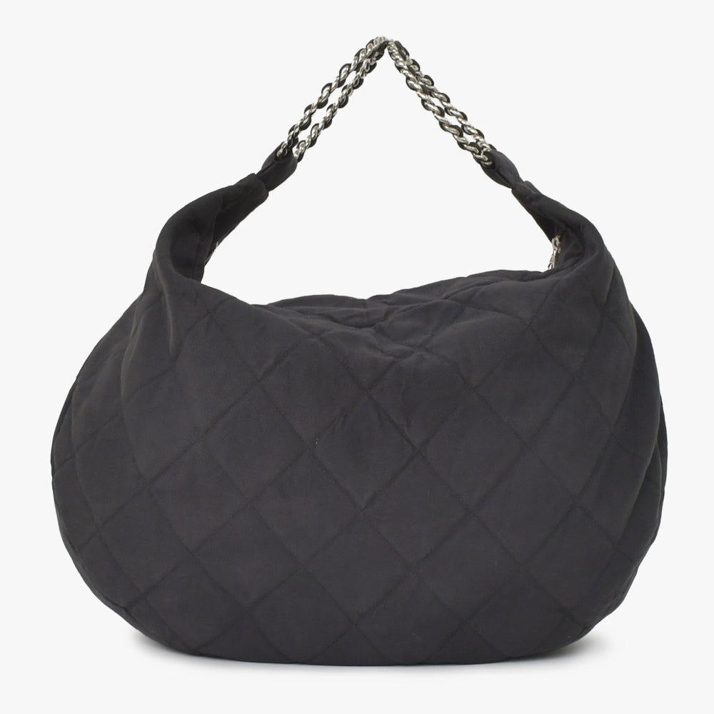 CHANEL Chain Handle Handbag No. 3 Coco Mark Charm Quilted Black Canvas Silver Hardware Good Condition Used 4a005255