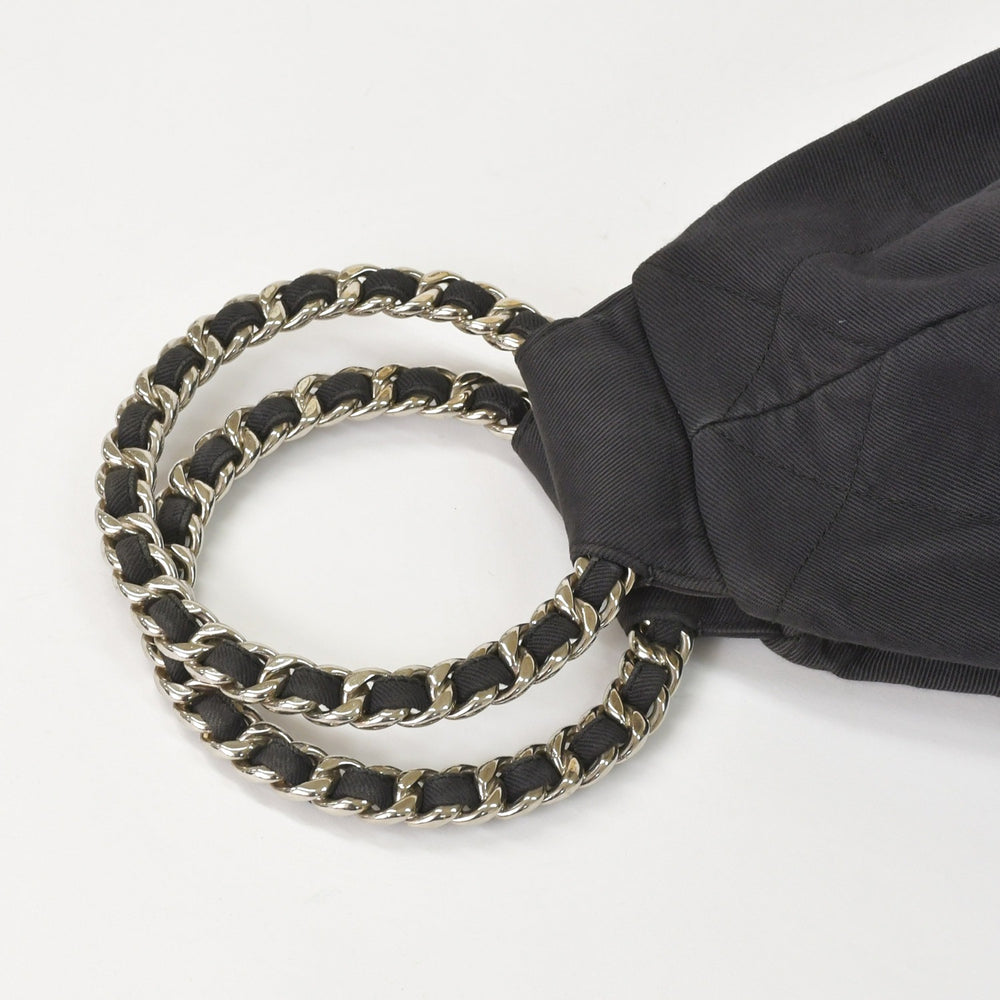 CHANEL Chain Handle Handbag No. 3 Coco Mark Charm Quilted Black Canvas Silver Hardware Good Condition Used 4a005255