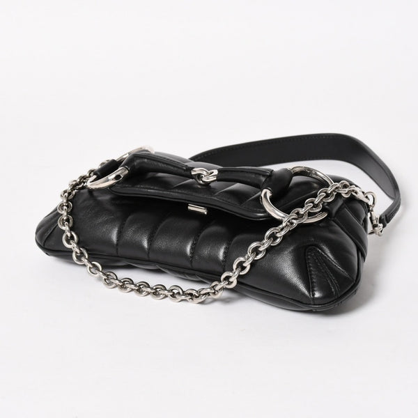 極美品 GUCCI グッチ ホースビット 2wayショルダーバッグ 764339 レザー ブラック シルバー金具 中古 4a005266