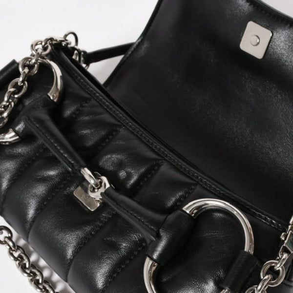 極美品 GUCCI グッチ ホースビット 2wayショルダーバッグ 764339 レザー ブラック シルバー金具 中古 4a005266