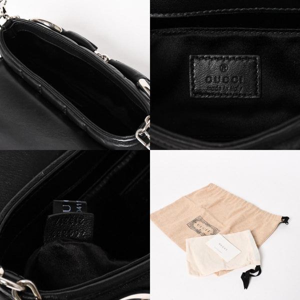 極美品 GUCCI グッチ ホースビット 2wayショルダーバッグ 764339 レザー ブラック シルバー金具 中古 4a005266