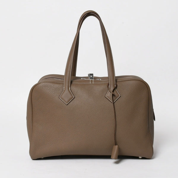 新品同様品 HERMES エルメス ヴィクトリア2 35 エトゥープ シルバー金具 トリヨンクレマンス Y刻印 トートバッグ トラベルバッグ 中古 4a005319