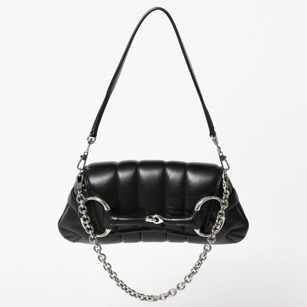 極美品 GUCCI グッチ ホースビット 2wayショルダーバッグ 764339 レザー ブラック シルバー金具 中古 4a005266
