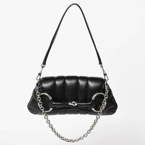 極美品 GUCCI グッチ ホースビット 2wayショルダーバッグ 764339 レザー ブラック シルバー金具 中古 4a005266