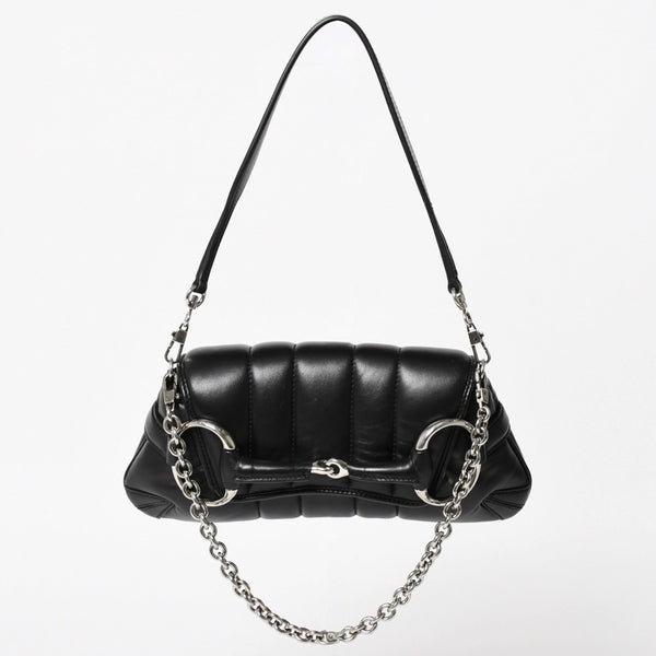 極美品 GUCCI グッチ ホースビット 2wayショルダーバッグ 764339 レザー ブラック シルバー金具 中古 4a005266