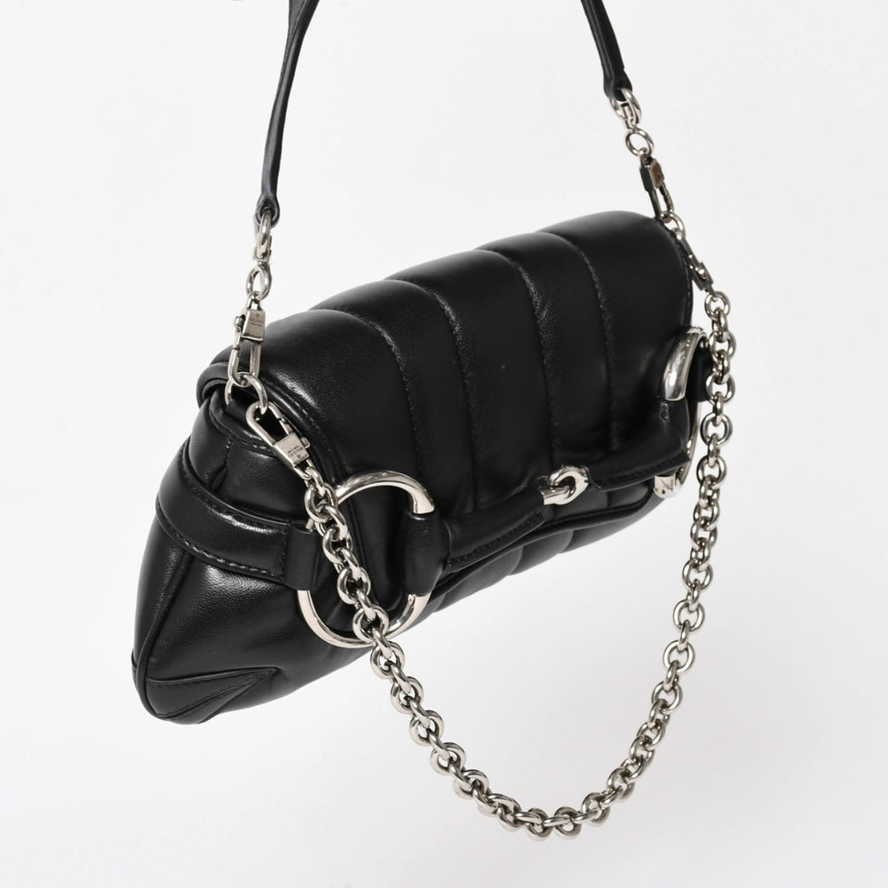 極美品 GUCCI グッチ ホースビット 2wayショルダーバッグ 764339 レザー ブラック シルバー金具 中古 4a005266