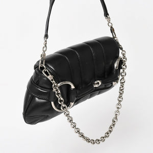 極美品 GUCCI グッチ ホースビット 2wayショルダーバッグ 764339 レザー ブラック シルバー金具 中古 4a005266