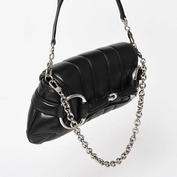 極美品 GUCCI グッチ ホースビット 2wayショルダーバッグ 764339 レザー ブラック シルバー金具 中古 4a005266