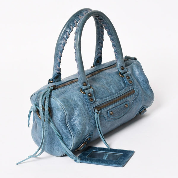 BALENCIAGA バレンシアガ ミニ ツィギー 2WAY ハンドバッグ ショルダーバッグ 138223 ブルー ターコイズブルー 美品 中古 4a005334