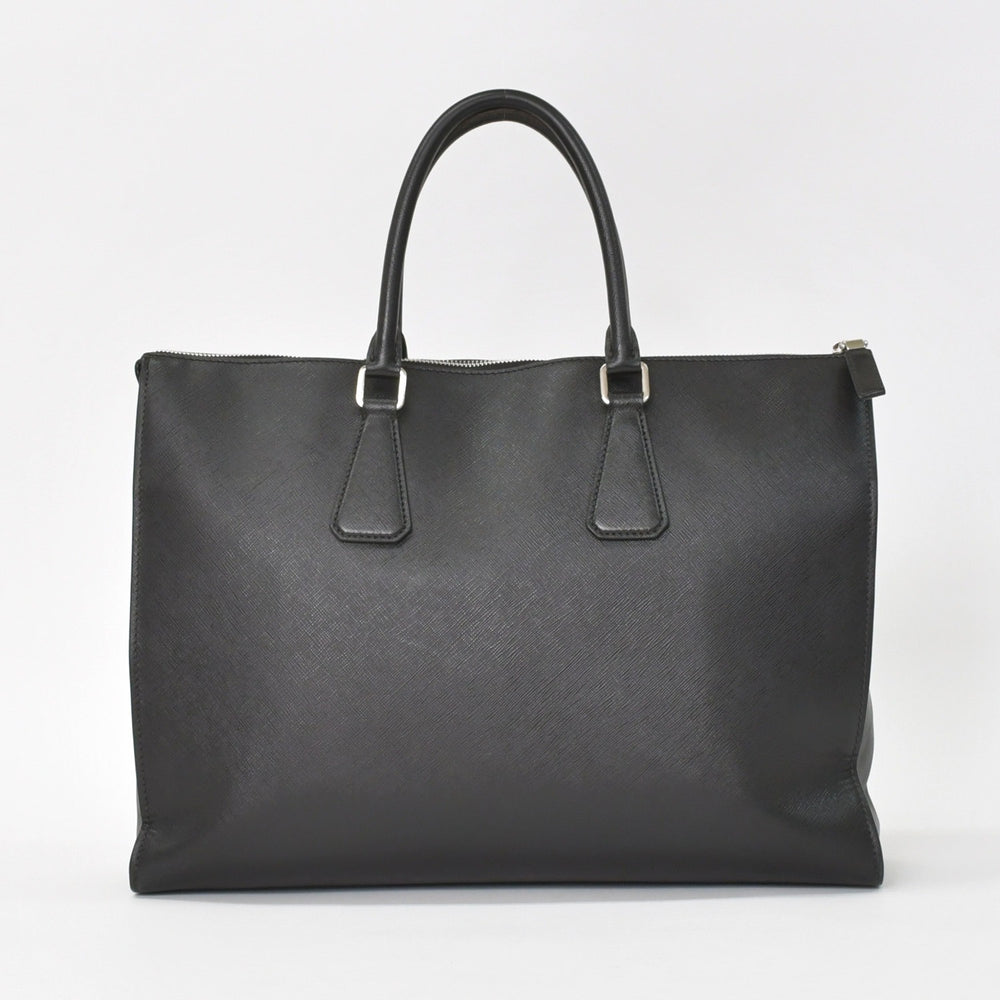 極美品 PRADA プラダ トートバッグ ブリーフケース ビジネスバッグ サファーノレザー ブラック ブルー シルバー金具 中古 4a005269