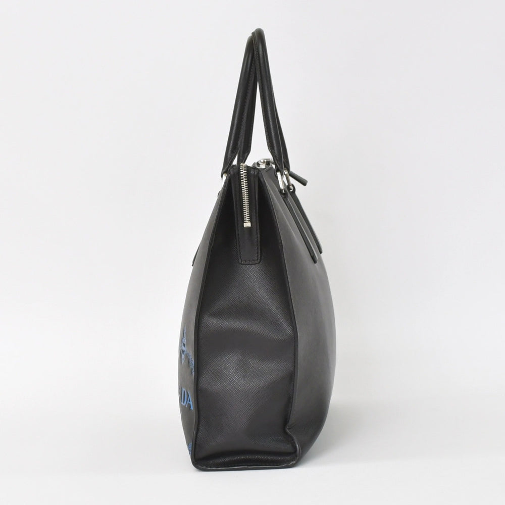 Very good condition PRADA Prada tote bag briefcase business bag Safano leather black blue silver hardware used 4a005269