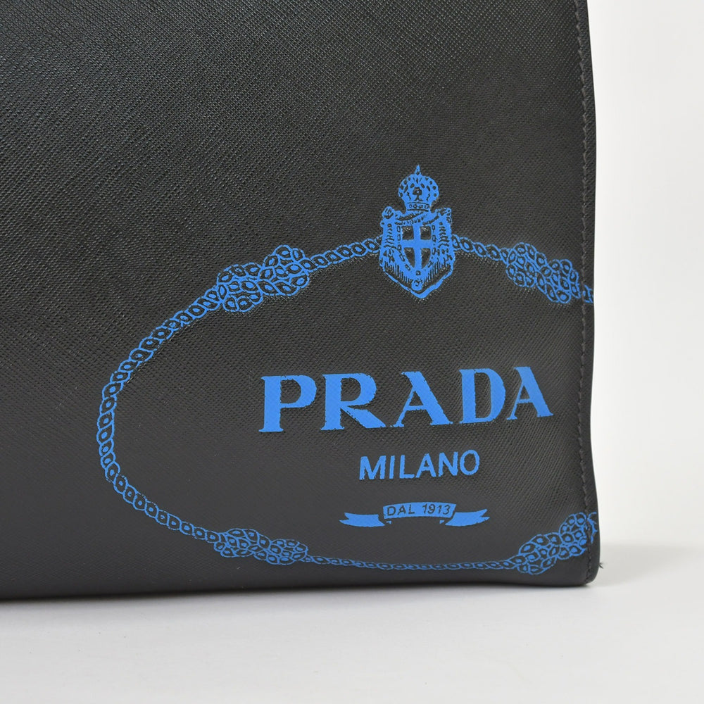 Very good condition PRADA Prada tote bag briefcase business bag Safano leather black blue silver hardware used 4a005269