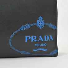 画像をギャラリービューアに読み込む, 極美品 PRADA プラダ トートバッグ ブリーフケース ビジネスバッグ サファーノレザー ブラック ブルー シルバー金具 中古 4a005269