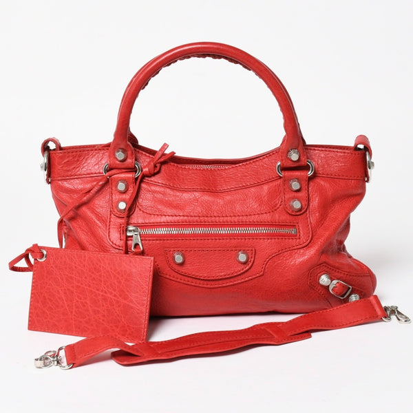 極美品 BALENCIAGA バレンシアガ ジャイアント ファースト 2WAYバッグ 285433 レザー レッド ゴールド金具 中古 4a005272