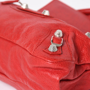 極美品 BALENCIAGA バレンシアガ ジャイアント ファースト 2WAYバッグ 285433 レザー レッド ゴールド金具 中古 4a005272