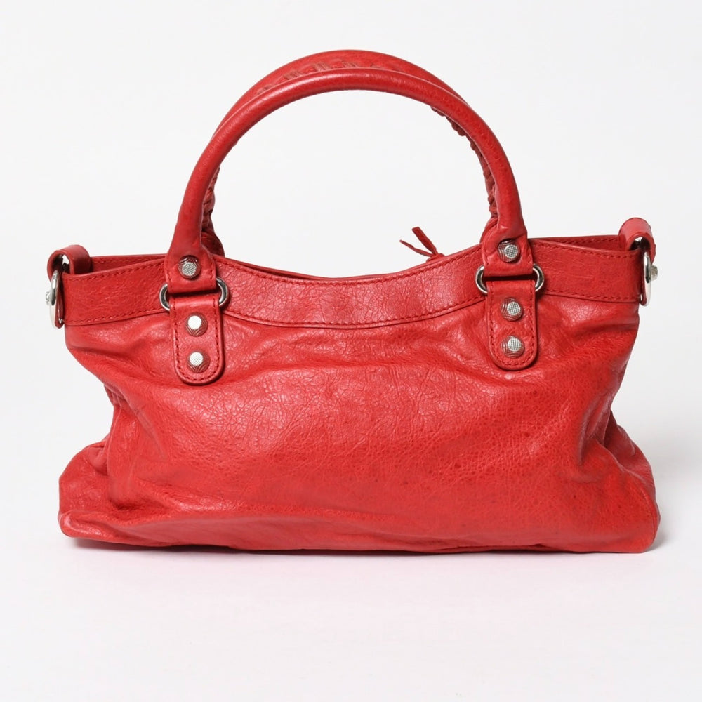 極美品 BALENCIAGA バレンシアガ ジャイアント ファースト 2WAYバッグ 285433 レザー レッド ゴールド金具 中古 4a005272
