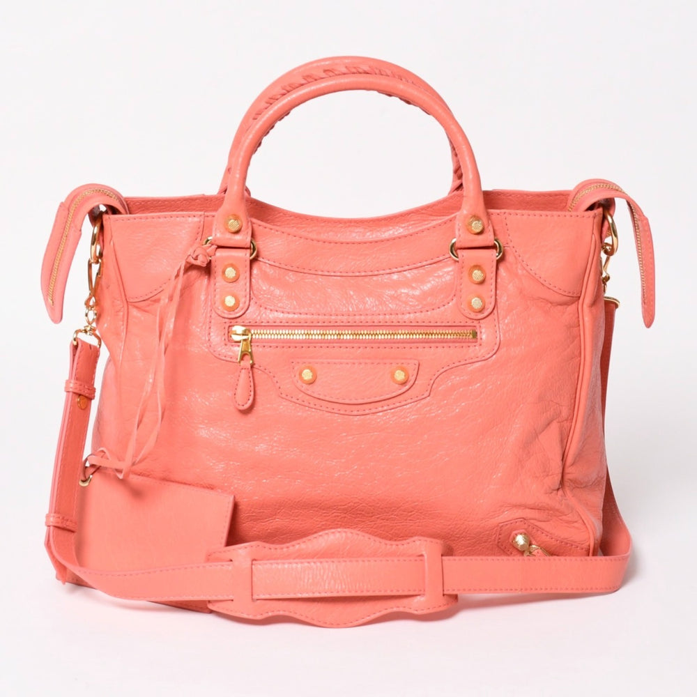 極美品 BALENCIAGA バレンシアガ ザ・ヴェロ ショルダー ハンドバッグ 2way 282010 レザー シャンパンゴールド金具 ピンク 中古 4a005273