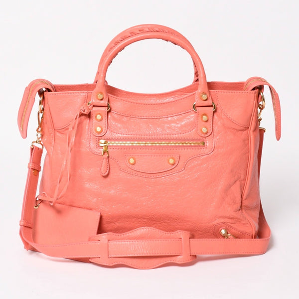 極美品 BALENCIAGA バレンシアガ ザ・ヴェロ ショルダー ハンドバッグ 2way 282010 レザー シャンパンゴールド金具 ピンク 中古 4a005273