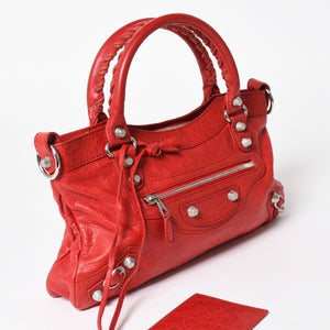 極美品 BALENCIAGA バレンシアガ ジャイアント ファースト 2WAYバッグ 285433 レザー レッド ゴールド金具 中古 4a005272