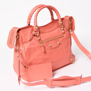 極美品 BALENCIAGA バレンシアガ ザ・ヴェロ ショルダー ハンドバッグ 2way 282010 レザー シャンパンゴールド金具 ピンク 中古 4a005273