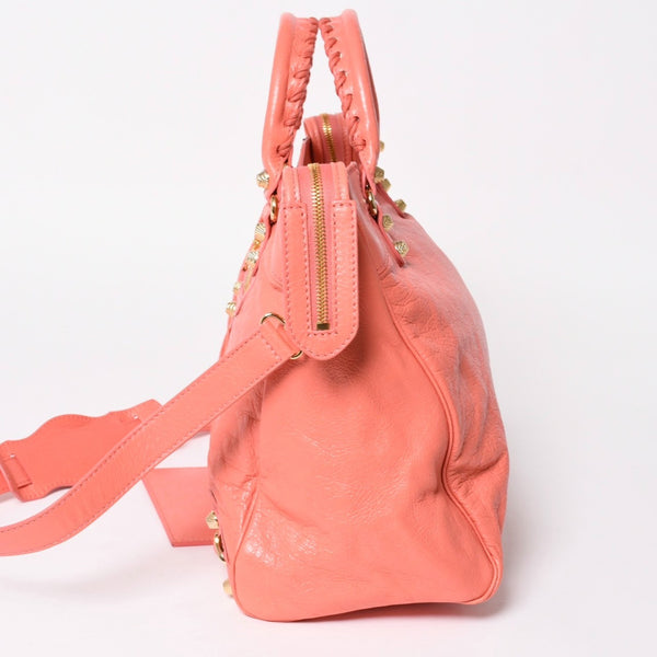 極美品 BALENCIAGA バレンシアガ ザ・ヴェロ ショルダー ハンドバッグ 2way 282010 レザー シャンパンゴールド金具 ピンク 中古 4a005273