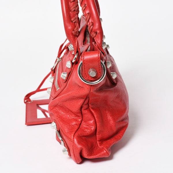 極美品 BALENCIAGA バレンシアガ ジャイアント ファースト 2WAYバッグ 285433 レザー レッド ゴールド金具 中古 4a005272