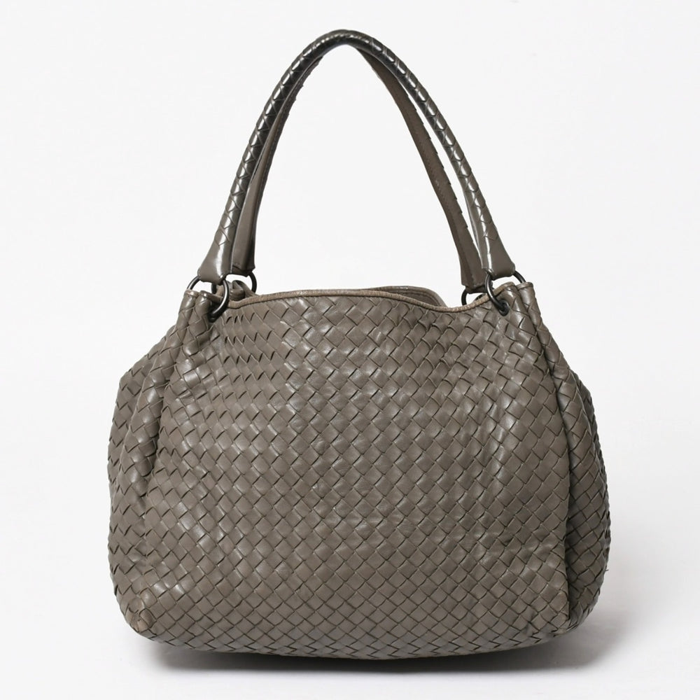 BOTTEGA VENETA ボッテガヴェネタ イントレチャート ハンドバッグ B00860011A ラムスキン チャコールグレー 美品 中古 4a005274