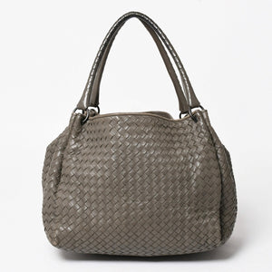 BOTTEGA VENETA ボッテガヴェネタ イントレチャート ハンドバッグ B00860011A ラムスキン チャコールグレー 美品 中古 4a005274