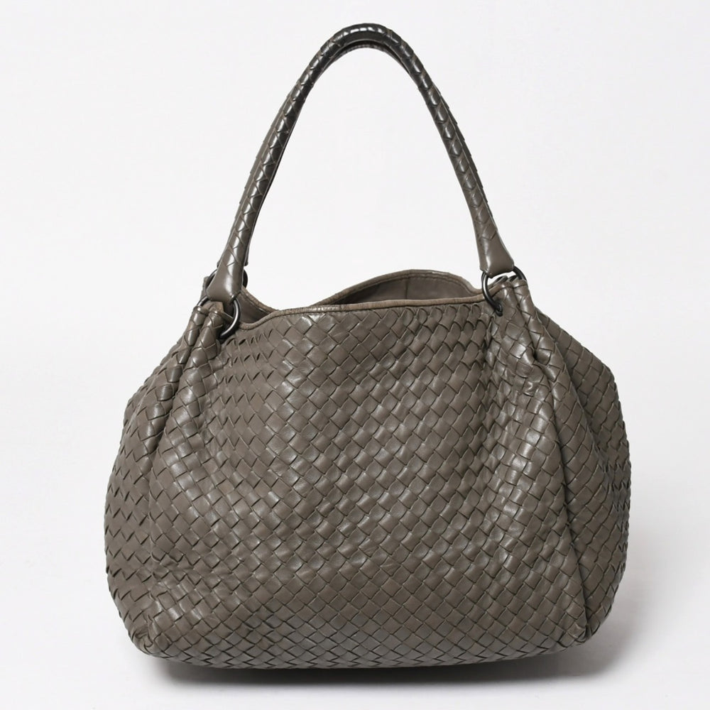 BOTTEGA VENETA ボッテガヴェネタ イントレチャート ハンドバッグ B00860011A ラムスキン チャコールグレー 美品 中古 4a005274