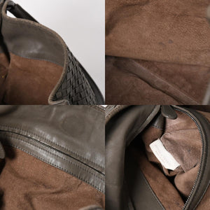 BOTTEGA VENETA ボッテガヴェネタ イントレチャート ハンドバッグ B00860011A ラムスキン チャコールグレー 美品 中古 4a005274