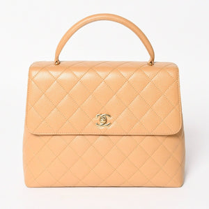 Very Good Condition CHANEL Top Handle Bag Handbag Coco Mark Matelasse Caviar Skin Beige Gold Hardware No. 8 Used 4a005313