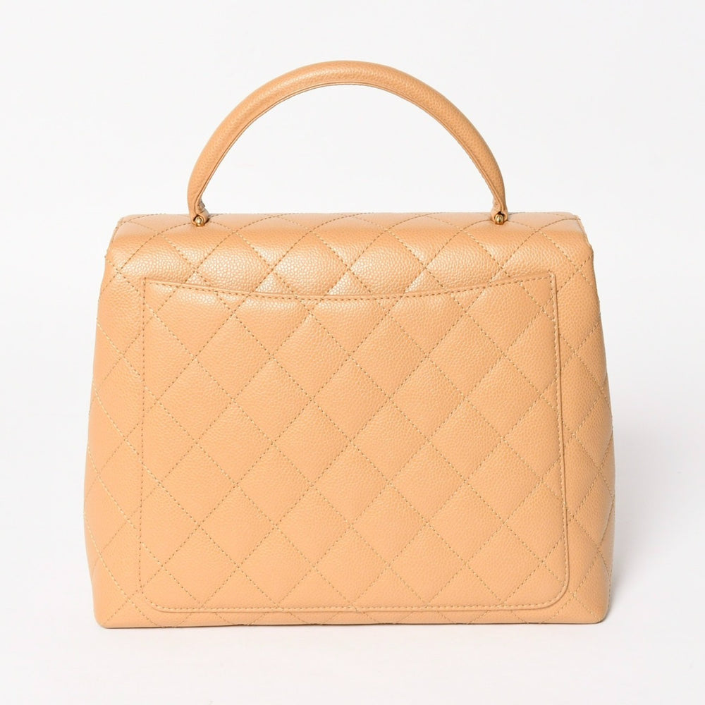 極美品 CHANEL シャネル トップハンドルバッグ ハンドバッグ ココマーク マトラッセ キャビアスキン ベージュ ゴールド金具 8番台 中古 4a005313