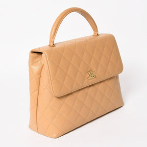 Very Good Condition CHANEL Top Handle Bag Handbag Coco Mark Matelasse Caviar Skin Beige Gold Hardware No. 8 Used 4a005313
