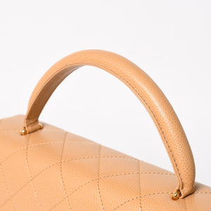 Very Good Condition CHANEL Top Handle Bag Handbag Coco Mark Matelasse Caviar Skin Beige Gold Hardware No. 8 Used 4a005313