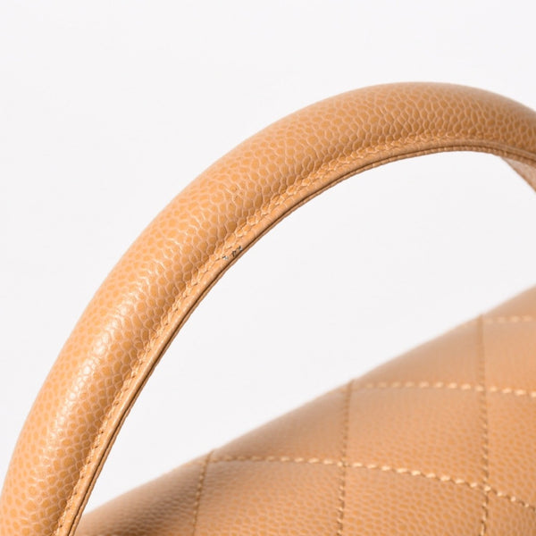 Very Good Condition CHANEL Top Handle Bag Handbag Coco Mark Matelasse Caviar Skin Beige Gold Hardware No. 8 Used 4a005313