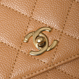 Very Good Condition CHANEL Top Handle Bag Handbag Coco Mark Matelasse Caviar Skin Beige Gold Hardware No. 8 Used 4a005313