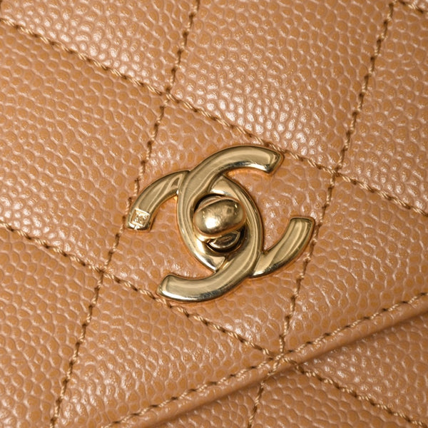 Very Good Condition CHANEL Top Handle Bag Handbag Coco Mark Matelasse Caviar Skin Beige Gold Hardware No. 8 Used 4a005313