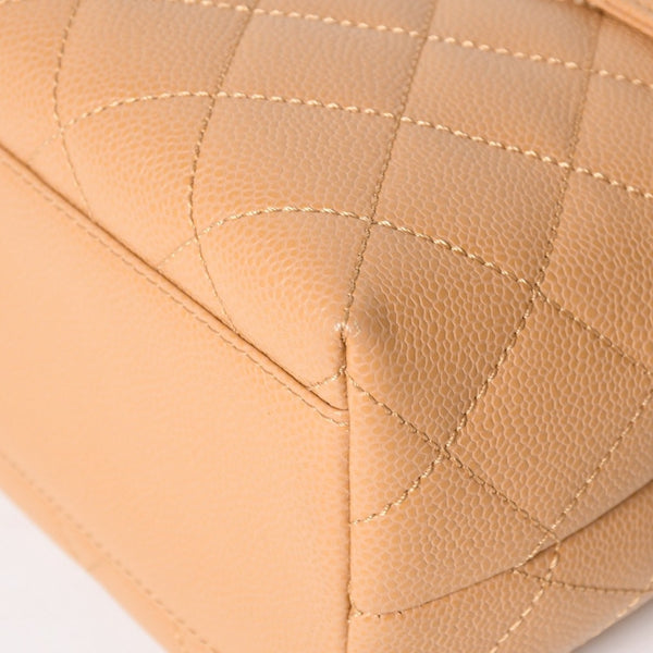 Very Good Condition CHANEL Top Handle Bag Handbag Coco Mark Matelasse Caviar Skin Beige Gold Hardware No. 8 Used 4a005313
