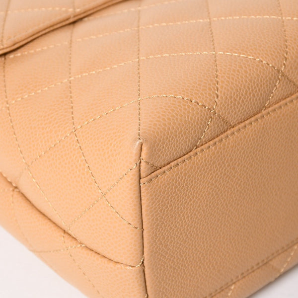 Very Good Condition CHANEL Top Handle Bag Handbag Coco Mark Matelasse Caviar Skin Beige Gold Hardware No. 8 Used 4a005313