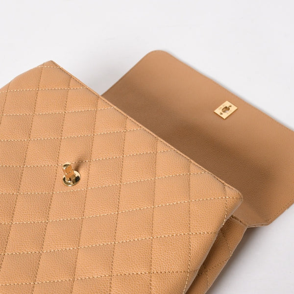 Very Good Condition CHANEL Top Handle Bag Handbag Coco Mark Matelasse Caviar Skin Beige Gold Hardware No. 8 Used 4a005313